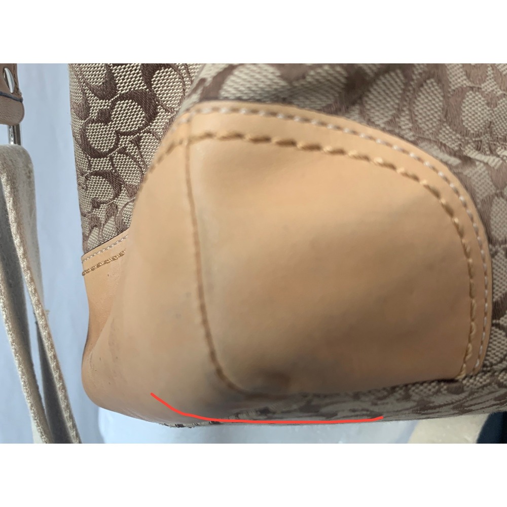 Coach Signature Jacquard Satchel Brown Tan Leather Trim F13813 Bag #922 - Picture 6 of 12